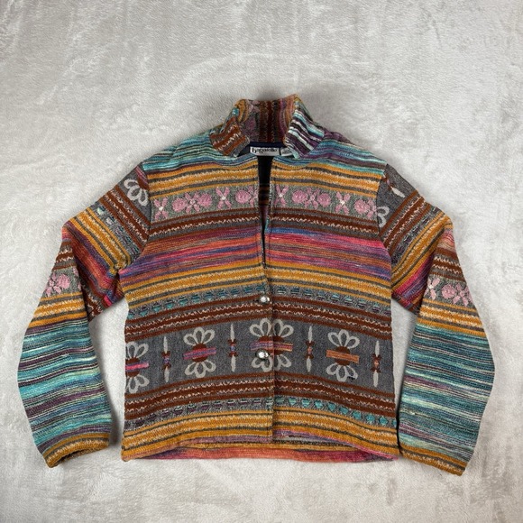 Bagatelle Jacket Womens Sz M Woven Boho Oversized Cropped‎ Striped Colorful Vtg - Picture 1 of 10